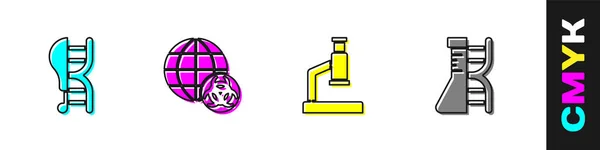 Set Genetisch Gemodificeerde Kip Gmo Microscoop Dna Onderzoek Zoekpictogram Vector — Stockvector