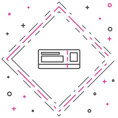 Çizgi bilet ikonu beyaz arka planda izole edildi. Tren, gemi, uçak, tramvay, otobüs. Seyahat servisi konsepti. Renkli taslak konsepti. Vektör İllüstrasyonu.