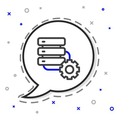 Çizgi Sunucusu ve dişli simgesi beyaz arkaplanda izole edildi. Uygulama, servis konsepti, ayar seçenekleri, bakım, onarım, onarım. Renkli taslak konsepti. Vektör.