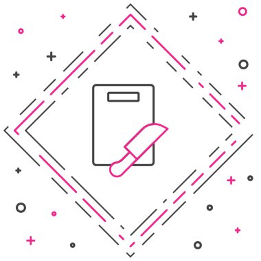 Beyaz arka planda hat kesme tahtası ve bıçak simgesi izole edildi. Kesme tahtası sembolü. Çatal bıçak sembolü. Renkli taslak konsepti. Vektör.