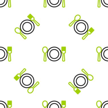 Çizgi plaka, çatal ve bıçak ikonu beyaz arka planda izole edilmiş kusursuz desen. Çatal bıçak sembolü. Restoran tabelası. Vektör