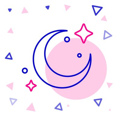 Çizgi Ay ve yıldız simgesi beyaz arkaplanda izole edildi. Renkli taslak konsepti. Vektör