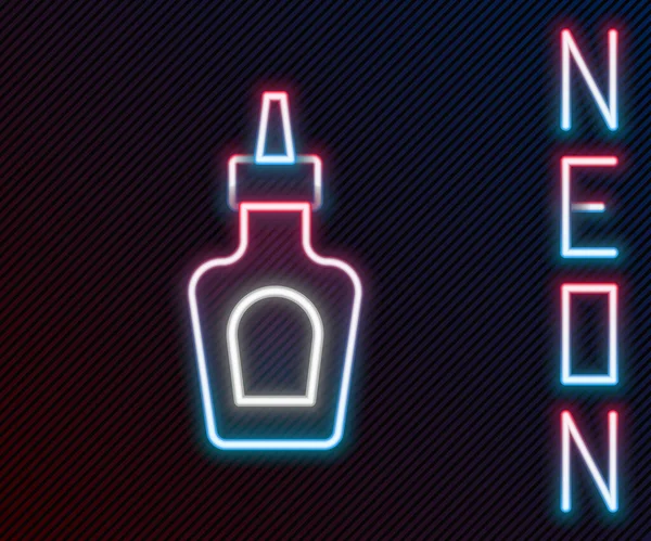 Leuchtende Neon Linie Sauce Flasche Symbol Isoliert Auf Schwarzem Hintergrund — Stockvektor