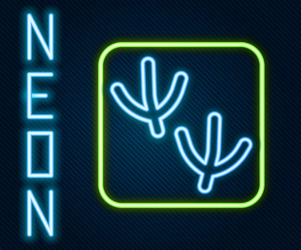 Parlayan Neon Çizgisi Dove Patisi Ayak Izi Simgesi Siyah Arkaplanda — Stok Vektör