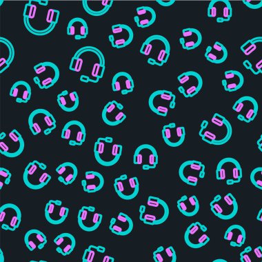 Hat Kulaklığı simgesi siyah arkaplanda izole edilmiş kusursuz desen. Kulaklıklar. Müzik, hizmet, iletişim ve operatör konsepti. Vektör