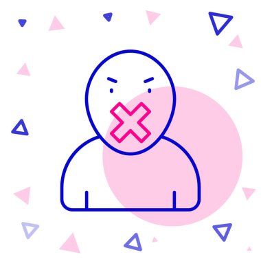 Beyaz arka planda çizgi sansür ve konuşma özgürlüğü konsepti simgesi izole edildi. Medya mahkumu ve insan hakları kavramı. Bağlı ağız. Renkli taslak konsepti. Vektör