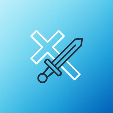 Hat Haçlı Seferi simgesi mavi arkaplanda izole edildi. Renkli taslak konsepti. Vektör