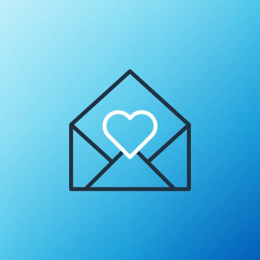 Mavi arka planda Sevgililer Günü kalp ikonu olan Line Envelope. Mesaj aşkım. Aşk ve romantizm mektubu. Renkli taslak konsepti. Vektör
