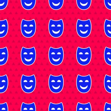 Mavi Komedi Maskesi ikonu kırmızı arkaplanda kusursuz desen izole etti. Vektör.