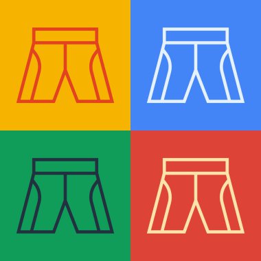 Pop sanat çizgisi kısa veya pantolon simgesi renk arkaplanında izole edilmiş. Vektör.