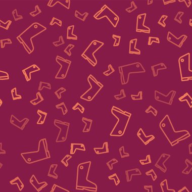 Kahverengi çizgili lastik eldiven ikonu kırmızı arka planda izole edilmiş pürüzsüz desen. Lateks el koruması işareti. Ev işi temizlik ekipmanları sembolü. Vektör.