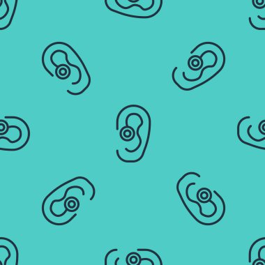 Siyah çizgi işitme cihazı ikonu yeşil arkaplandaki kusursuz deseni izole etti. Kulak ve işitme. Vektör.