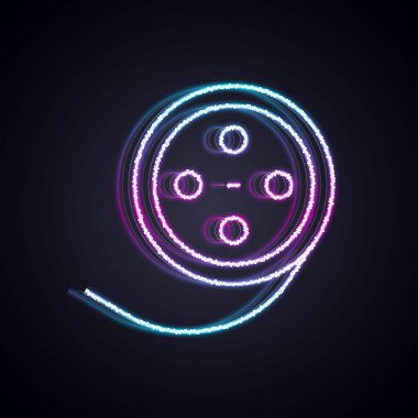 Parlayan neon hattı film makarası simgesi siyah arkaplanda izole edildi. Vektör.