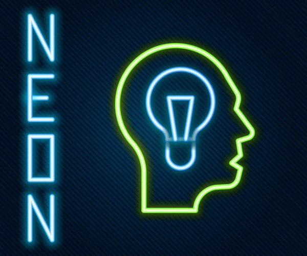 Zářící Neonová Čára Člověk Ikonou Žárovky Izolované Černém Pozadí Koncept — Stockový vektor