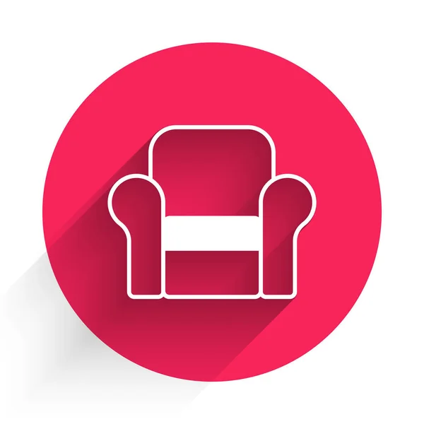 Ikone Weißer Sessel Isoliert Mit Langem Schatten Roter Kreis Knopf — Stockvektor