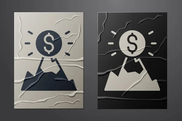 Montañas Blancas Con Bandera Icono Superior Aislado Sobre Fondo Papel — Vector de stock