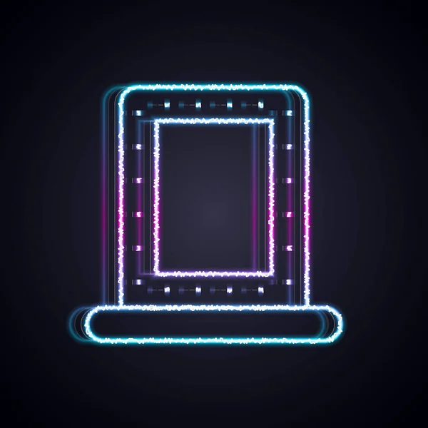 Glödande Neon Line Makeup Spegel Med Ljus Ikon Isolerad Svart — Stock vektor