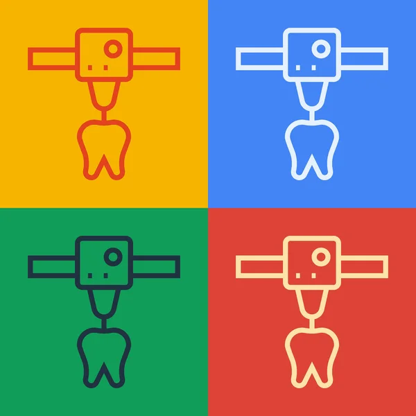 Pop Art Linii Drukarki Ikona Zęba Izolowane Tle Koloru Druk — Wektor stockowy