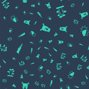 Gergedanları, Afrika ağacını, av silahını ve yağmurlu Bulut 'u kusursuz bir şablona ayarlayın. Vektör