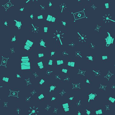 Sihirli değnek, halı, iksir ve lambayla şişe ya da Aladdin 'i kusursuz desenlere ayarlayın. Vektör