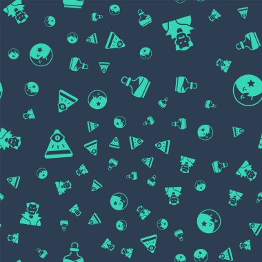 Şişeyi iksirle, vampirle, masonla, ayla ve yıldızlarla doldur. Vektör