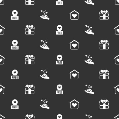 Evsizler için barınak, hediye kutusu, kalbi olan bir yer ve ağaçlar dikmeye gönüllü ekip. Vektör