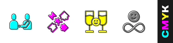 Set Feliz Día Amistad Puzzle Piezas Juguete Amigos Beber Alcohol — Vector de stock