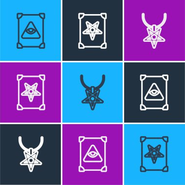 Kadim büyü kitabı, kolye ve ikon üzerine beş köşeli yıldız. Vektör