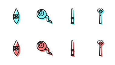 Sihirli değnek, büyücü büyücü, göz ve ikon. Vektör