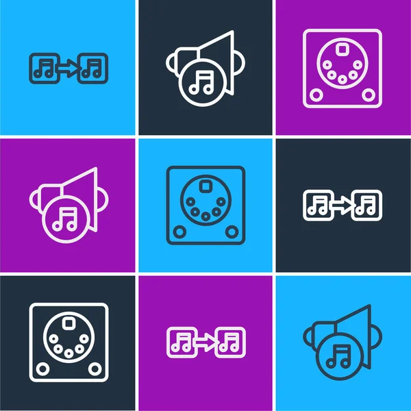 Set Line Music Note Tone Drum Machine Speaker Volume Icon — Stock Vector