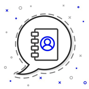 Satır defteri simgesi beyaz arkaplanda izole edildi. Not defteri, adres, bağlantı, rehber, telefon, telefon rehberi simgesi. Renkli taslak konsepti. Vektör