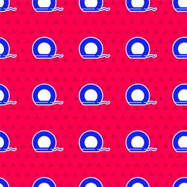 Mavi Diş ipi simgesi, kırmızı arkaplanda izole edilmiş kusursuz desen. Vektör