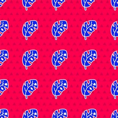 Palmiye ağacı ikonunun mavi tropikal yaprakları kırmızı zeminde izole edilmiş. Vektör