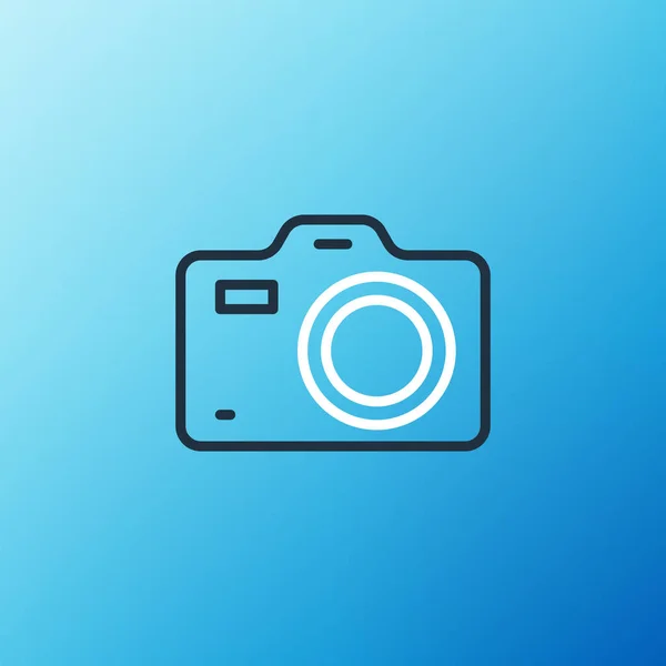 Line Photo camera icon isolated on blue background. Foto camera. Digital photography. Colorful outline concept. Vector — Stock Vector