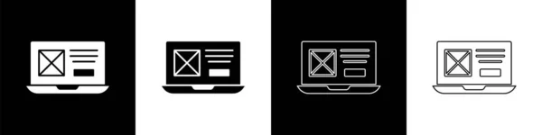 Establezca el icono de diseño de IU o UX aislado sobre fondo blanco y negro. Vector — Vector de stock
