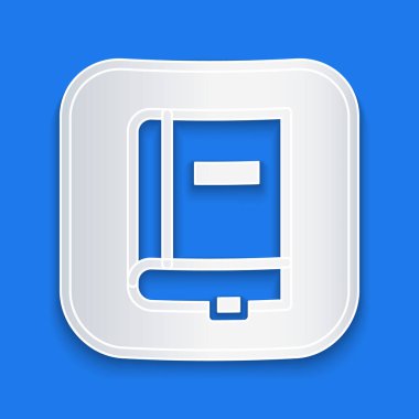 Kağıt kesiği Hukuk kitabı simgesi mavi arkaplanda izole edilmiş. Yasal yargıç kitabı. Yargılama kavramı. Kağıt sanatı tarzı. Vektör