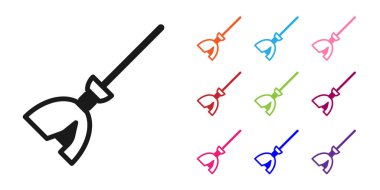 Siyah Cadıların süpürge simgesi beyaz arkaplanda izole edilmiş. Mutlu Cadılar Bayramı Partisi. Simgeleri renklendirin. Vektör