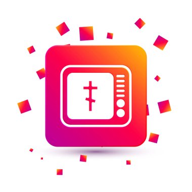 White Online kilise papazı beyaz arka planda izole edilmiş video yayın ikonu vaaz ediyor. İsa Mesih 'in çevrimiçi kilisesi. Kare renk düğmesi. Vektör