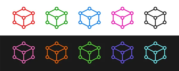 Ställ linje Isometrisk kub ikon isolerad på svart och vit bakgrund. Geometriska kuber fast ikon. 3D fyrkantstecken. Fält symbol. Vektor — Stock vektor