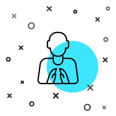 Siyah çizgi Eller dua pozisyonunda beyaz arkaplanda izole edilmiş ikon. Tanrı 'ya inanç ve umutla dua edin. Rastgele dinamik şekiller. Vektör