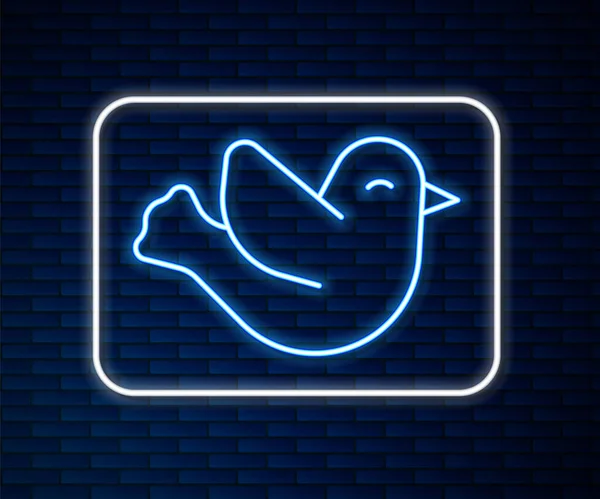 Leuchtende Neon-Linie Dove Symbol isoliert auf Backsteinwand Hintergrund. Vektor — Stockvektor