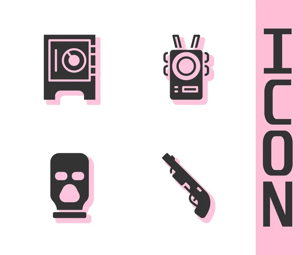 Set fusil de chasse de police, coffre-fort, cagoule et icône de la caméra du corps. Vecteur — Image vectorielle