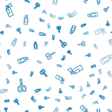 Çizgi makas, parfüm ve sprey kutusunu kusursuz desenli saç spreyi için ayarla. Vektör