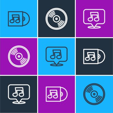 Satır çizgisi Vinil disk, müzik notası, ton ve simge. Vektör