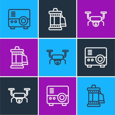 Hat çizgisi projektörü, İHA uçuşu ve kamera rulo kartuş simgesini ayarlayın. Vektör