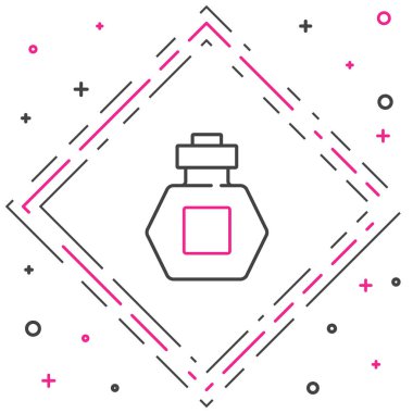 Beyaz arkaplanda çizgi parfüm ikonu izole edildi. Renkli taslak konsepti. Vektör