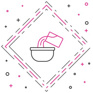 Beyaz arkaplanda çizgi tenceresi simgesi izole edildi. Ot pişiriyorum. Haşlama ya da güveç besin sembolü. Renkli taslak konsepti. Vektör