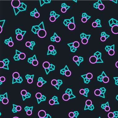 Çizgi Temel geometrik şekiller simge izole edilmiş siyah arkaplan üzerinde kusursuz desen. Vektör