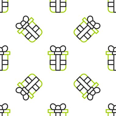 Satır Hediye kutusu simgesi beyaz arkaplanda izole edilmiş kusursuz desen. Doğum günün kutlu olsun. Vektör