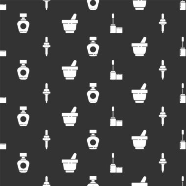 Mascara fırçasını, Pipette 'i, Parfüm' ü ve Havan topuzunu kusursuz desene göre ayarla. Vektör